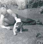 Gordon Jacob in the garden with his daughter